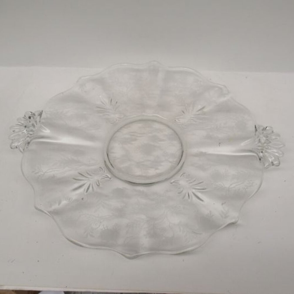 Fostoria Elegant Glass Crystal CHINTZ Two-Handled Sandwich Plate or Tray